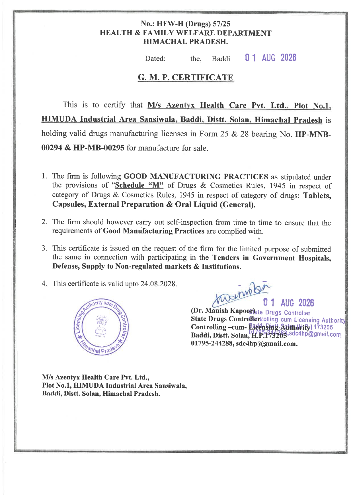 Azentyx Health Care Certificate